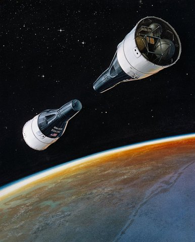 Two spacecraft rendezvous in space