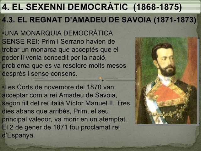 SEXENNI DEMOCRÀTIC AMADEU DE SAVOIA I REPÚBLICA