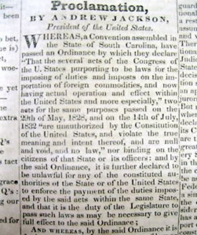 Jackson Issues Nulification Proclamation