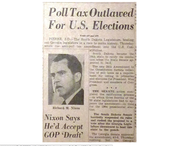 (February) 24th Amendment outlaws poll taxes