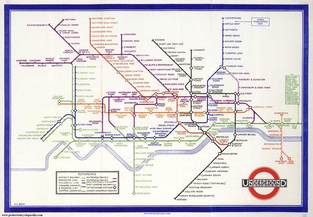Henry C. Beck diseña el mapa del metro de Londres, volviéndose un estándar en el que se basan mapas de metro y ferrocarril a nivel mundial.