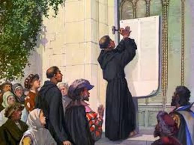 Martin Lutero clava sus 95 tesis en la Iglesia del Palacio de Wittenberg