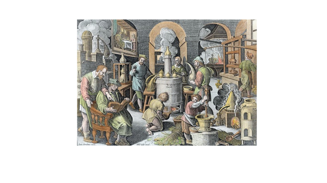 Distillatio, grabado del artista Jan van der Straet que forma parte de su serie Nova Reperta