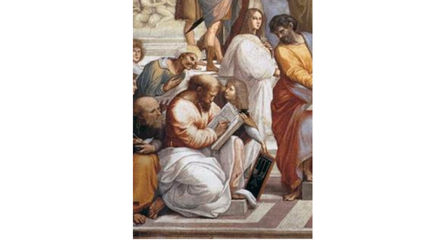 Pitágoras, detalle del fresco La escuela de Atenas, por Rafael, Estancias Vaticanas, 1509.