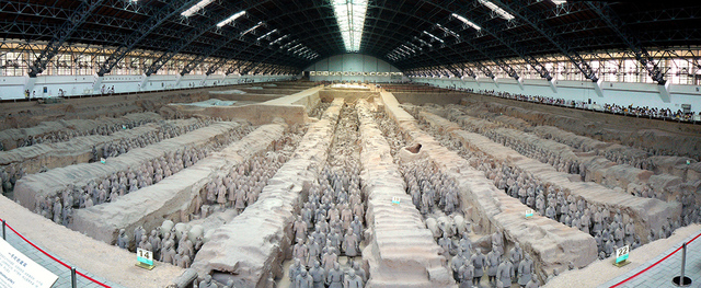 Terra cotta warriors from mausoleum of the first Qin emperor of China. Qin Dynasty. c. 221–209 B.C.E. Painted terra cotta.
