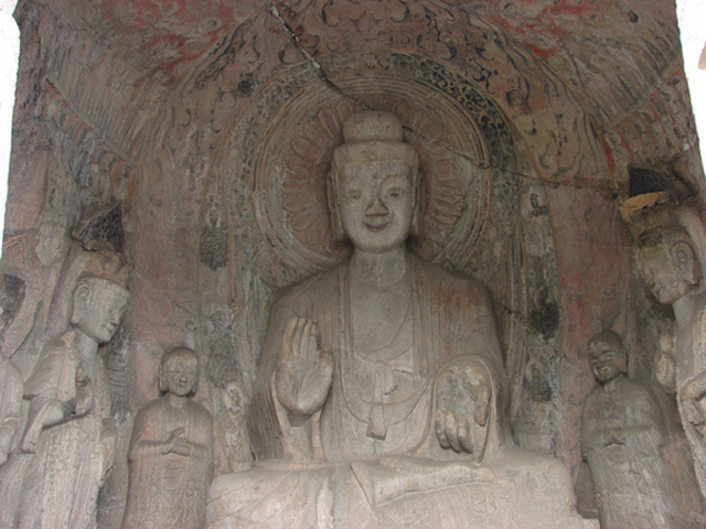 Longmen caves. Luoyang, China. Tang Dynasty. 493-1127 C.E. Limestone.
