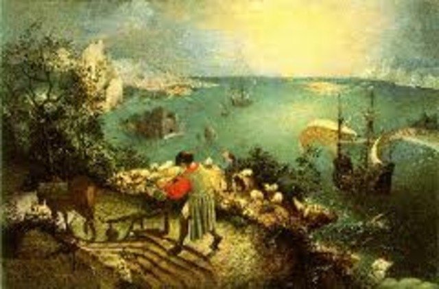 Pieter Brueghel vanem. Maastik Ikarose kukkumisega