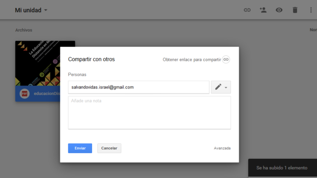 Al compartir podemos destinar de manera especifica a quien llegara el archivo