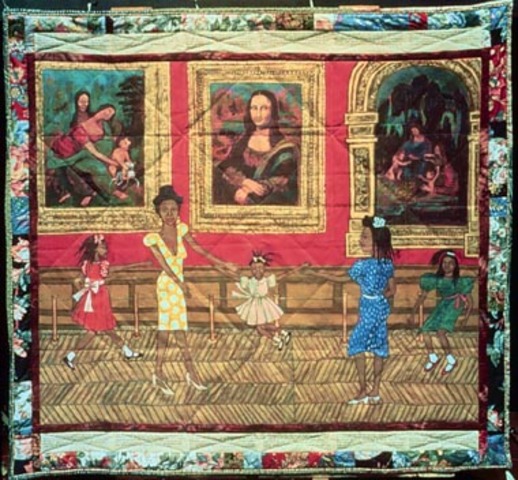 Dancing at the Louvre, from the series The French Collection, Part I; #1. Faith Ringgold. 1991 C.E. Acrylic on canvas, tie-dyed, pieced fabric border