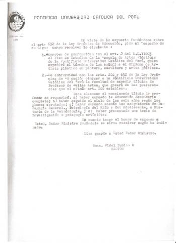 Segunda parte de la Carta del Rector Fidel Tubino al Ministerio de Educación 1954