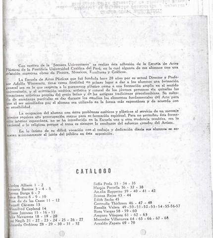 EXPOSICIÓN SEMANA UNIVERSITARIA 1959, lista expositores