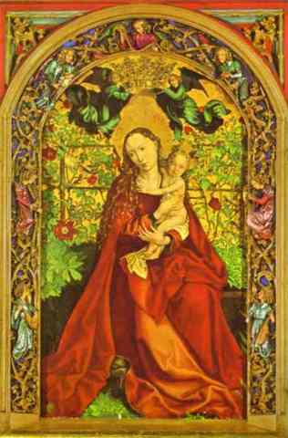 Martin Schongauer. Madonna roosiaias.