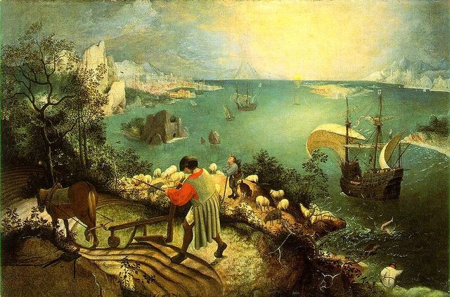 Pieter Brueghel vanem. Maastik Ikarose kukkumisega.