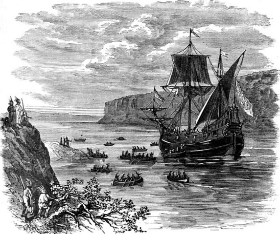 Henry Hudson explores the Hudson River and New Yorks Bay