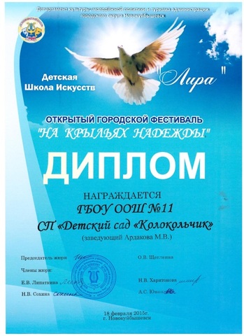 Участие в открытом городском фестивале «НА КРЫЛЬЯХ НАДЕЖДЫ»