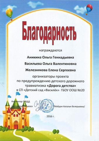 Благодарность Аникиной О.Г., Васильевой О.В., Железняковой Е.С.