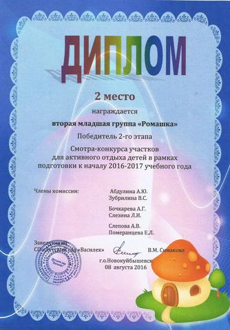 Диплом младшей группы "Ромашка"