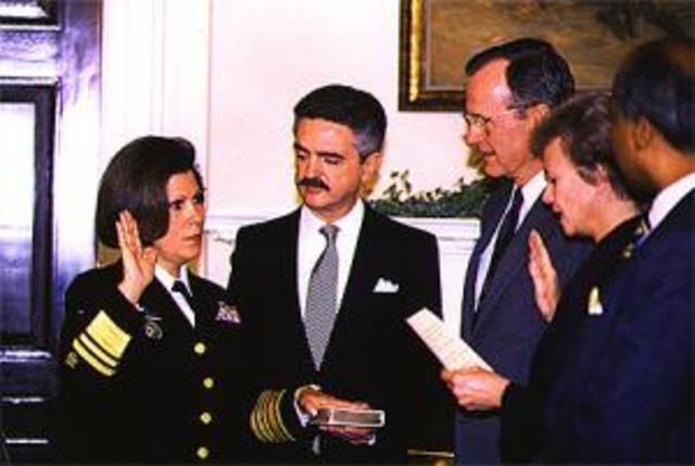 President George Bush appoints the first woman and first Hispanic surgeon general of the United States: Antonia C. Novello.
