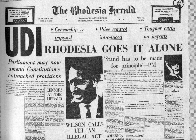 Rhodesia illegally gains independence from Great Britain