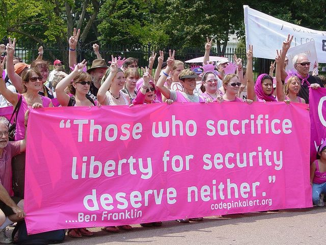 Code Pink: Women for Peace is kicked off as a four-month all-day vigil in front of the White House throughout the winter of 2002. The vigil drew the attention and support of a multitude of organizations. Codepink is committed to a state of nonviolence.