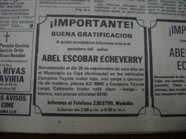 Secuestran a su padre, Abel Escobar