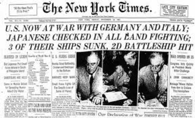 The U.S declares war on Japan and Germany.