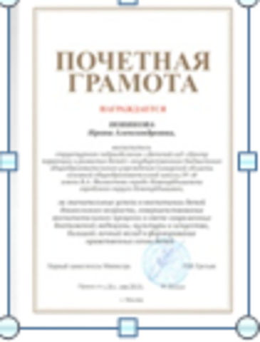 Награда за многолетний труд с воспитанниками с ОВЗ