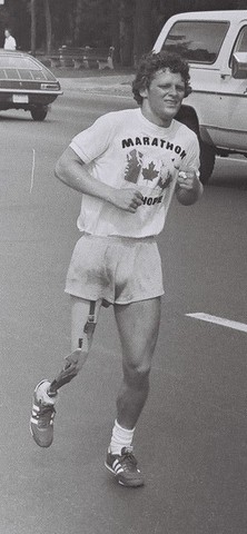 Terry Fox begins his trek across Canada on April 12, 1980, when Fox dipped his right leg in the Atlantic Ocean near St. John's, Newfoundland