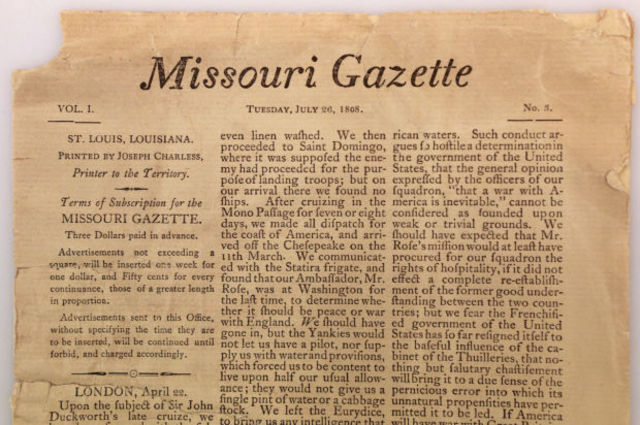 Joseph Charless founded the first newspaper in Missouri, the "Missouri Gazette"