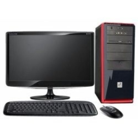 Computadora de escritorio con monitor pantalla plana.