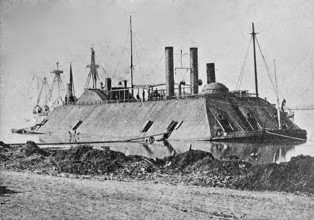 First naval battle between two ironclads, the USS Monitor and the CSS Virginia.