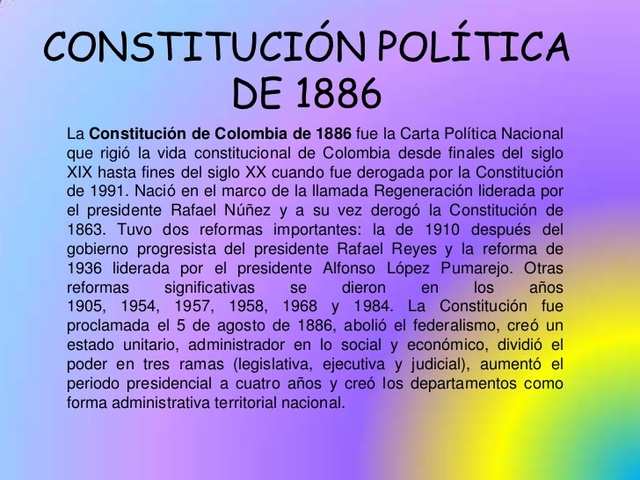 Establecimiento de la república de Colombia 1886-1903