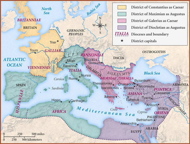 Rome is split into two regions by Diocletian