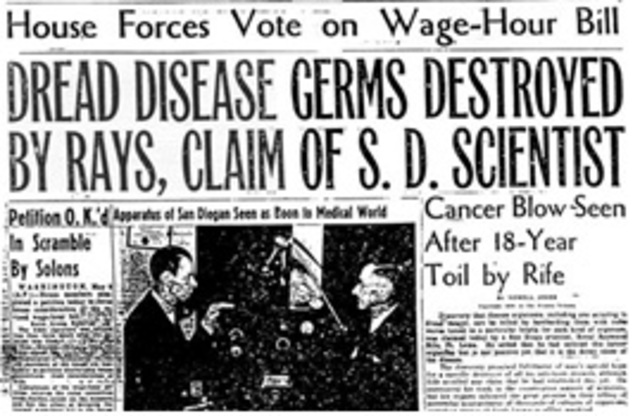 Royal Raymond inventa el Microscopio mas avanzado de la época y la Resonancia coordinativa capaz de destruir Virus y Curar el cáncer