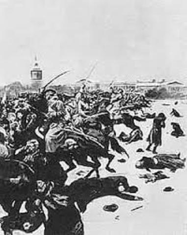 Bloody Sunday in St. Petersburg begins the 1905 Russian Revolution