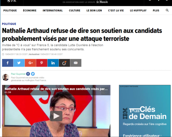 Nathalie Arthaud refuse de témoigner son soutien aux autres candidats