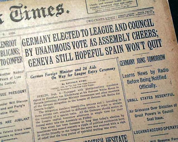 Germany joins League of Nations