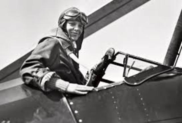 Amelia Earhart is first female to fly across the Atlantic solo