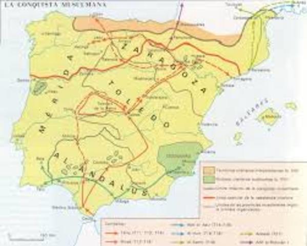 Conquista de la Península Ibérica por los musulmanes.