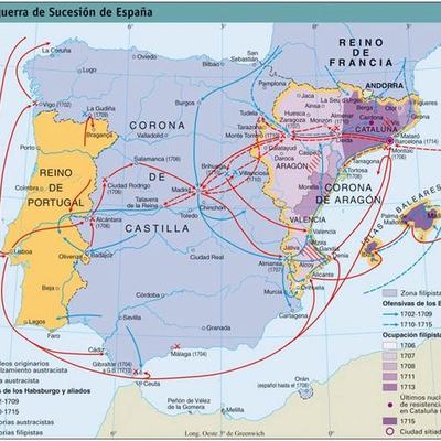 Timeline: 1714 Guerra de successió entre la crona decastella i la corona catalanoaragonesa