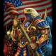 Bald eagle man in patriotic armor