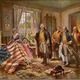 Betsy ross  the flag with a group in