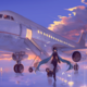 Hatsune miku vocaloid airplane lights clouds twintails anime girls birds 3000x1358
