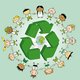 16499515 kids holding hands around a recycle symbol and the earth