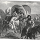 Emigrants moving west in covered wagons often called prair