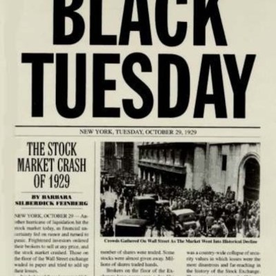 Timeline: Oct. 24, 1929 - The stock market crashes, plummeting America into the Great Depression. This was later referred to as Black Tuesday.  http://www.bookofdaystales.com/black-tuesday/