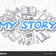 Depositphotos 145928643 stock photo my story doodle blue inscription