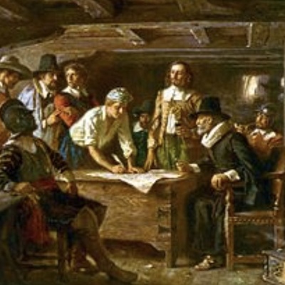 Timeline: May Flower Compact-  First governing deed of the Plymouth Colony. It was written on November 21, 1670 by the males aboard the Mayflower heading to the US. The reasoning behind the compact was for people (especially the Puritans) to have religious freedom.