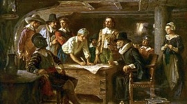Timeline: May Flower Compact-  First governing deed of the Plymouth Colony. It was written on November 21, 1670 by the males aboard the Mayflower heading to the US. The reasoning behind the compact was for people (especially the Puritans) to have religious freedom.