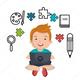 Depositphotos 114259496 stock illustration boy studying online isolated icon